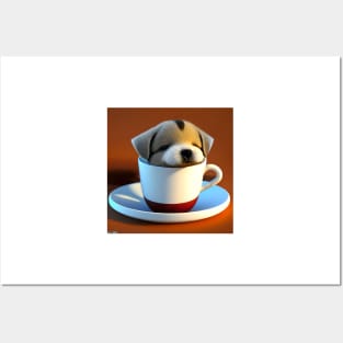 Puppuccino Coffee And Cute Puppy Dog Posters and Art